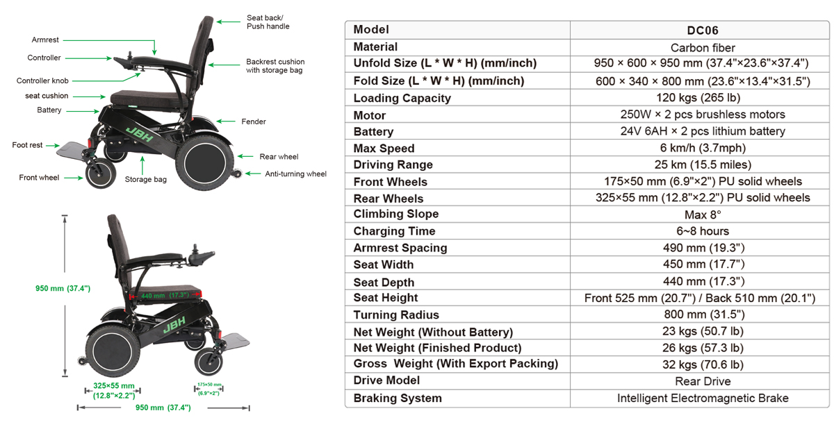 JBH fibra di carbonio Sedia a rotelle DC06